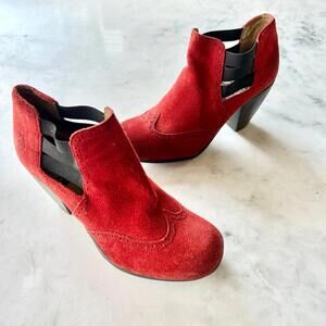 Fly London Distressed Burnt Red Suede Ankle Booties SZ 37